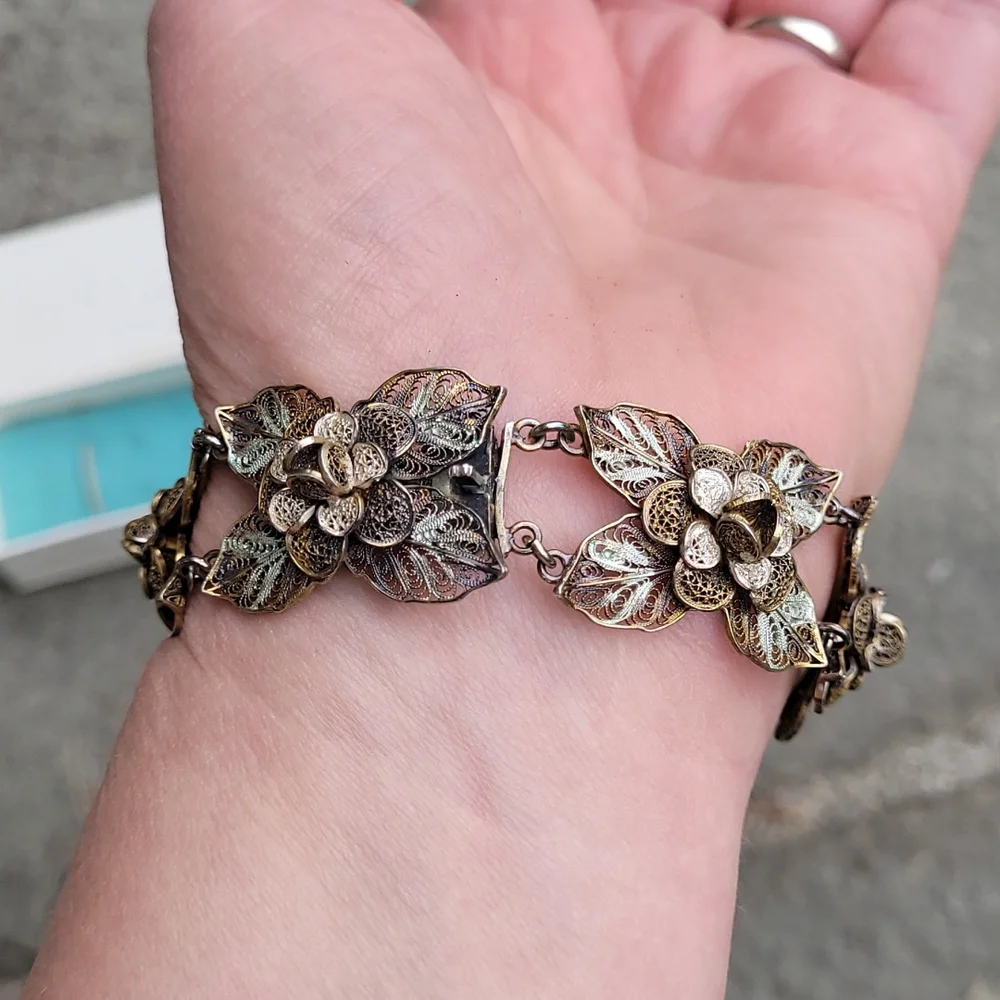 MCM Filigree linked floral rosette bracelet Spritzer & Fuhrmann - Picture 12 of 16